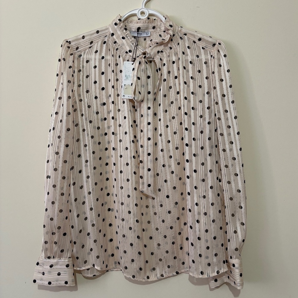 Mango Tie-neck Polka Dot Blouse